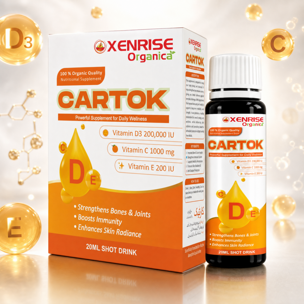 cartok – vitamin d3 + c + e nutritional supplement 20ml shot drink | xenrise organica
