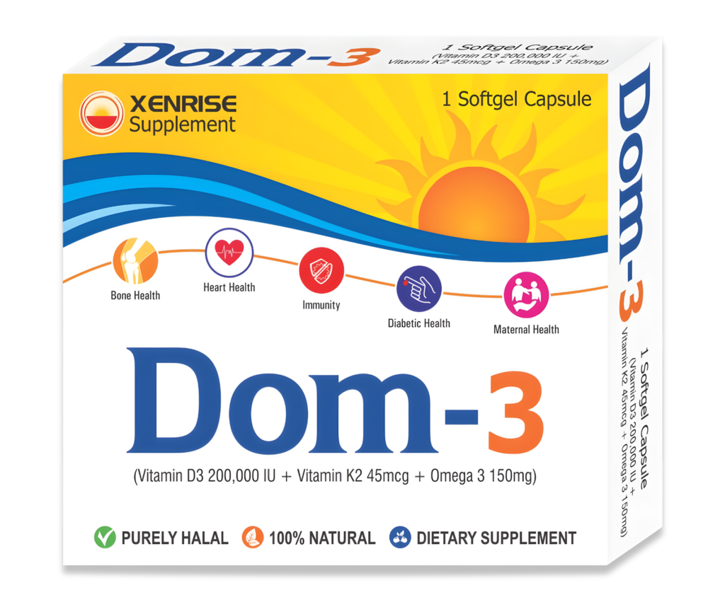 Dom-3 Softgel – Vitamin D3 200,000 IU + Vitamin K2 + Omega-3 | Xenrise Organica dom 3 softgel – vitamin d3 200,000 iu + vitamin k2 + omega 3 | xenrise organica
